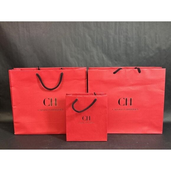 Caroline Herrera Orange Red shopping gift bags set of 3 15 X 15 and 8 X 10 - Picture 1 of 6